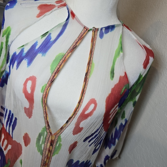 Zara Long Beaded Print Kimono Kaftan Sheer Colorful Beach Coverup Xs - Picture 7 of 9